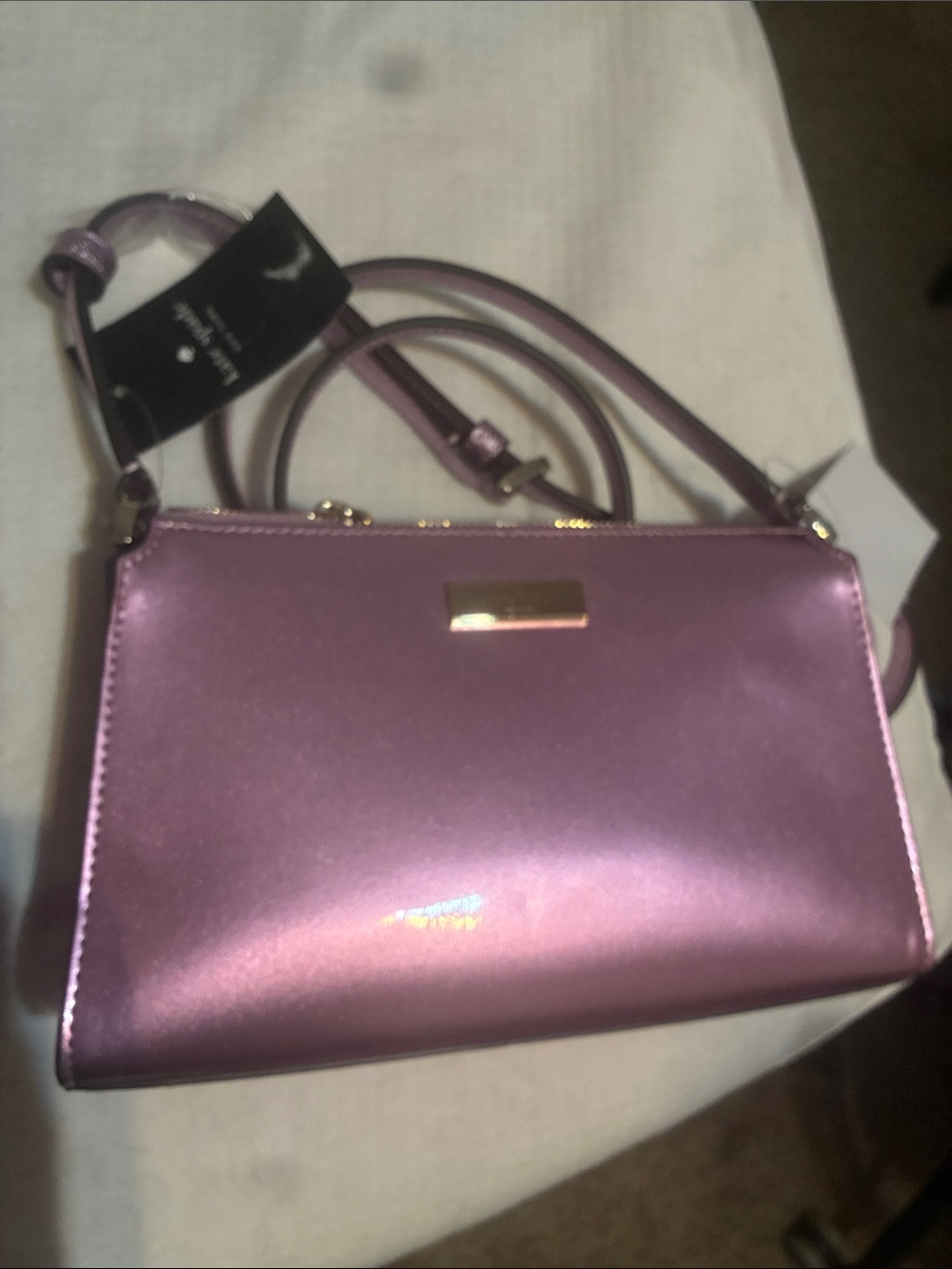 kate spade metallic lavender-pink crossbody with gold plate